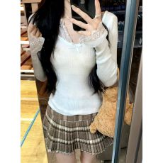 批发2×2舒肤绒 复古蕾丝拼接打底衫<b class='q'>女</b>秋冬修身纯欲辣妹长袖上衣