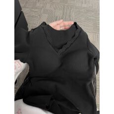 批发1*1螺纹德绒 带胸垫V领打底衫女秋冬内搭修身长袖保暖上衣