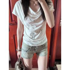 批发卓泽网批 雪花棉165G+原版发泡印花 时尚荡领短袖t恤女设计感<b class='q'>上衣</b>