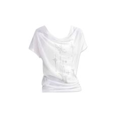 批发卓泽网批 雪花棉165G+原版发泡印花 时尚荡领短袖t恤女设计感<b class='q'>上衣</b>