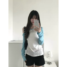 批发卓泽网批 雪花棉 65棉35涤纶 165克 美式辣妹白拼蓝<b class='q'>长袖</b>防晒罩衫