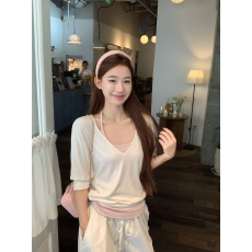 批发卓泽网批 人棉+原版色织条两件套 撞色吊带叠穿上衣背心两件套潮