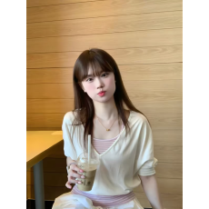批发卓泽网批 人棉+原版色织条两件套 撞色吊带叠穿上衣背心两件套潮