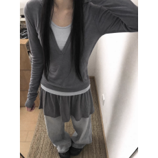批发卓泽网批 1*1人棉260克 复古清冷感拼色假两件连帽<b class='q'>打底衫</b>长袖T恤