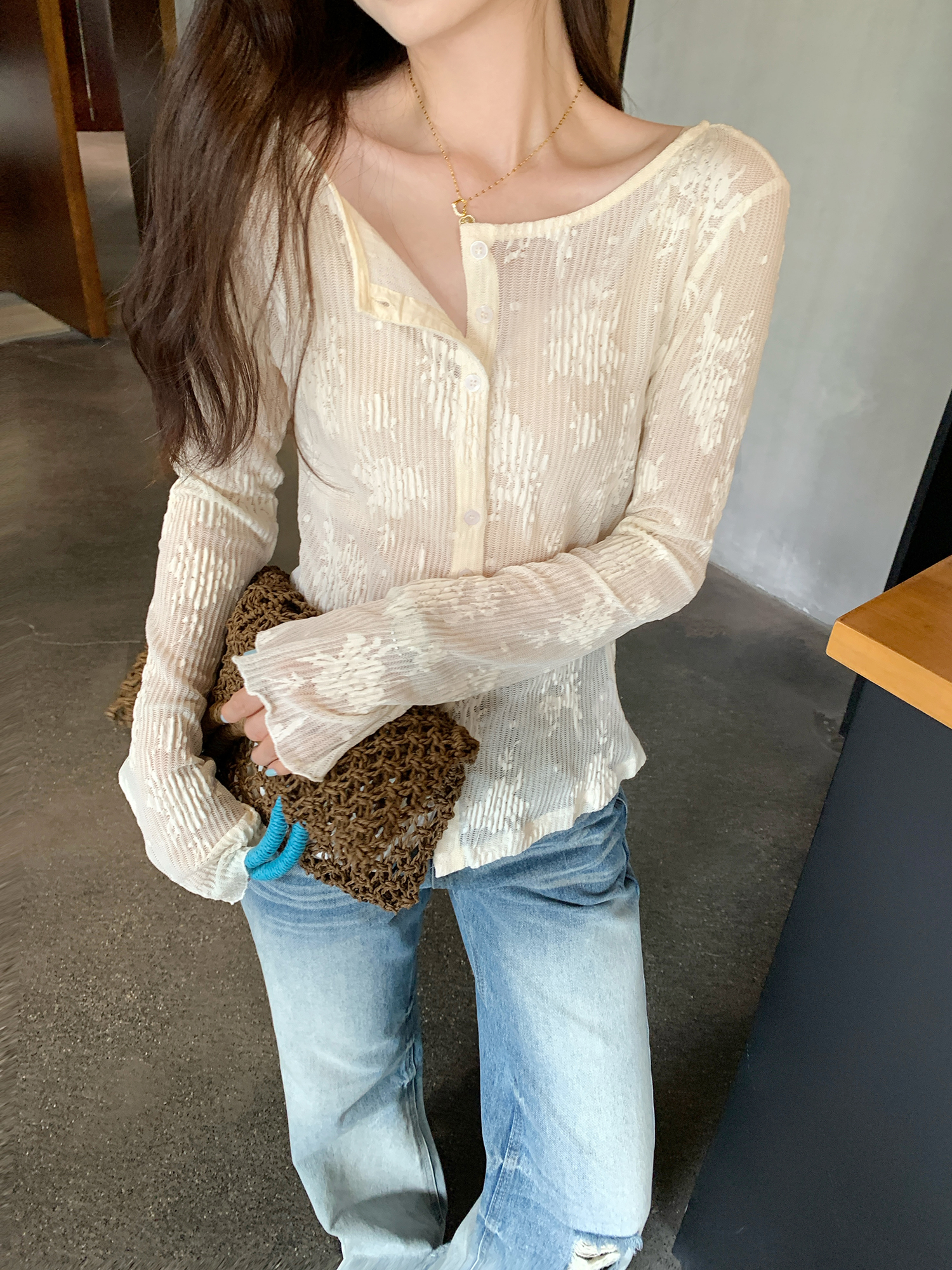 FA36002# 图气质杏色薄款针织开衫女新款莆丝防晒空调衫外穿上衣  服裝批發女裝批發服飾貨源