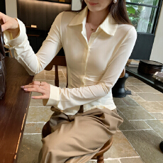 批发<b class='q'>实拍</b>图莱赛尔天丝式高级感轻奢减龄洋气修身翻领<b class='q'>衬衫</b>女秋新款上衣