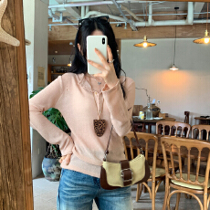 批发实拍图镂空半开领长袖针织打底衫女秋季2025新款慵懒风显瘦上衣