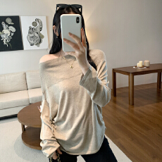 批发实拍图慵懒一字肩针织<b class='q'>打底衫</b>女秋冬2025新款<b class='q'>宽松</b>显瘦单穿露肩上衣