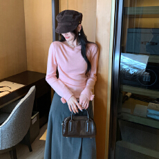 批发实拍图独特内搭灰色荡领针织打底衫女<b class='q'>秋</b>冬2025新款可外穿长袖上衣