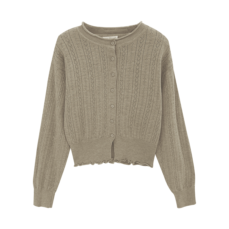 Photo-realistic trendy niche non-overlapping gray thin cardigan for women's outerwear, new autumn and winter waist-cinching knit top