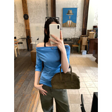 批发实拍图掐腰粉色荡领一字肩五分<b class='q'>袖</b><b class='q'>T</b><b class='q'>恤</b>女春夏2025新款短款小上衣