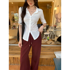 批发实拍图衬衫翻领可调节<b class='q'>袖</b>口五分<b class='q'>袖</b><b class='q'>T</b><b class='q'>恤</b>女早春2026新款POLO衫小上衣