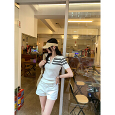 批发实拍图老钱风穿搭正肩条纹拼接POLO衫女<b class='q'>夏</b>2026新款翻领短袖针织衫