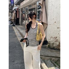 批发实拍图<b class='q'>泰国</b>黑白条纹无袖吊带背心女夏季2026新款修身外穿运动上衣