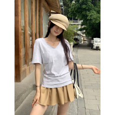 批发实拍图韩系口袋设计感短袖T恤女2026夏新款简约纯棉宽松显瘦上衣