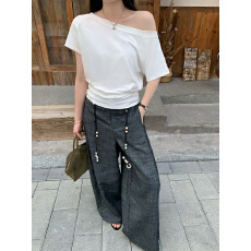 批发实拍图独特漂亮绑带<b class='q'>V领</b>绿色短袖T恤女夏季2026新款收腰设计感上衣