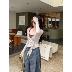 批发实拍图设计感挂脖背心绑带收腰防晒薄罩衫女2026新款两件套上衣