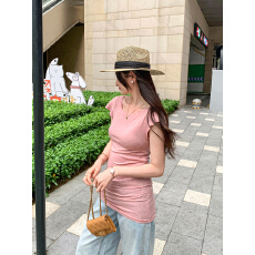 批发实拍图莱赛尔天丝羊毛小飞袖<b class='q'>中长款</b>短袖<b class='q'>T</b><b class='q'>恤</b>女夏新款修身显瘦上衣