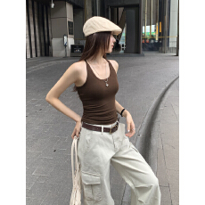 批发实拍图天丝羊毛咖色U领细肩带背心女夏外穿2026新款<b class='q'>泰国</b>绝美吊带