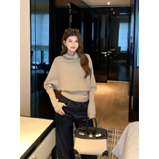 实拍图早秋荡领遮肉显瘦蝙蝠袖针织衫女2026新款轻熟小众气质上衣