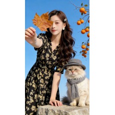 批发印花中长款法式新款A字裙v领显瘦黑色短袖开叉淑女复古夏春<b class='q'>秋</b>