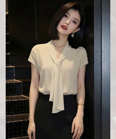 아름다운 부드러운 우아함 바람 셔츠 여성 의류 여름 2026 년 새로운 연령 감소 반팔 셔츠 맨위 고유 한 작은 셔츠
