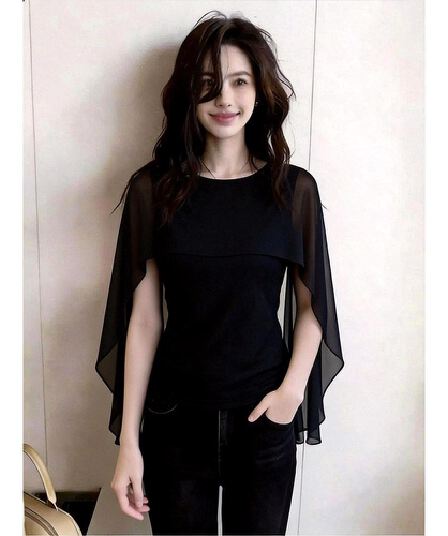 여름 고유 한 검정색 슈퍼 잘 생긴 얇은 스타일 반팔 티셔츠 여성 디자인 센스 프랑스식 빛 럭셔리 달콤한 핫걸 몸매 가꾸기 맨위