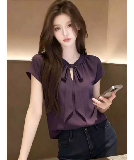 출퇴근 착용 가져 가라. 스트랩 아마 반팔 셔츠 셔츠 여자 2026 새로운 여름 프랑스식 화이트 칼라 아름다운 맨위