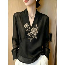 批发2026年新款轻薄透气显瘦好看上衣女长袖宽松大码印花<b class='q'>打底衬衫</b>秋季