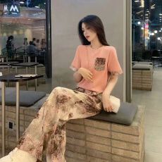 批发超火2026夏装一整套高级运动套装<b class='q'>休闲</b>水墨画短袖阔腿裤两件套