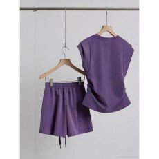 批发高级时尚气质套装裙<b class='q'>女</b>夏季新款瘦小飞袖肩上上衣休闲半身裙两件套