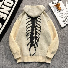 欧美高街风国潮小众印花连帽毛衣卫衣男慵懒风秋冬宽松针织衫