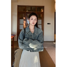 批发DIGM2026<b class='q'>春</b>季韩系简约百搭复古洗水做旧牛仔设计短款外套上衣女