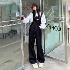 批发减龄<b class='q'>牛仔</b>背带裤女2026春季新款宽松显瘦直筒阔腿<b class='q'>连体裤</b>