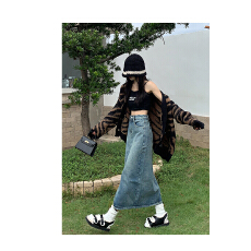 新款女装高腰牛仔半身裙女中长款韩版百搭开叉直筒一步裙包臀裙