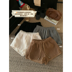 批发实拍实价 秋冬新款小众韩里寒气羊羔毛<b class='q'>短裤</b>时尚抽绳系带毛绒<b class='q'>短裤</b>