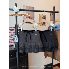 批发<b class='q'>实拍</b>实价 miu风爱心波点毛呢半身裙秋冬梨型a字短裙蝴蝶结百褶裙