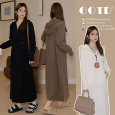 批发孕妇秋冬装 宽松大码加厚针织连帽卫衣裙2025新款