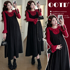 批发实拍有货 孕妇秋冬装加厚宽松连衣裙+针织上衣套装