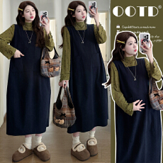 批发实拍有货 孕妇秋装套装2025新款灯芯绒宽松大码连衣裙