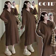 批发实拍有货孕妇<b class='q'>秋</b>装加厚连衣裙2025新款宽松大码连帽仿羊绒呢卫衣裙