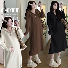 批发实拍有货孕妇秋装加厚连衣裙2025新款宽松大码连帽仿羊绒呢卫衣裙