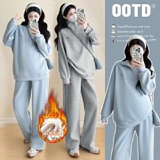 批发实拍有货 <b class='q'>孕妇</b><b class='q'>冬装</b>加绒加厚套装2025托腹卫衣套装