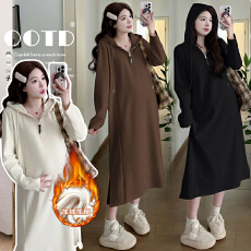 批发实拍有货孕妇秋装加厚连衣裙2025新款宽松大码连帽仿羊绒呢卫衣裙