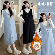 批发实拍有货 孕妇秋冬装加绒加厚2025毛呢背心裙中长款两件套装