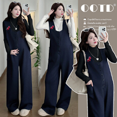 批发实拍有货 孕妇冬装加绒加厚背带裤本命小马阔腿裤套装2025新款