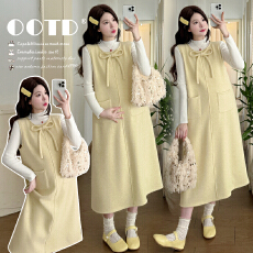 批发实拍有货 孕妇秋冬装加绒加厚毛呢弹力背心裙长款套装2025新款