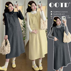 批发实拍有货 孕妇秋冬装加绒加厚毛呢弹力背心裙长款套装2025新款