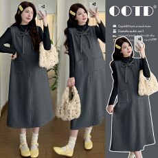 批发实拍有货 孕妇秋冬装加绒加厚毛呢弹力背心裙长款套装2025新款