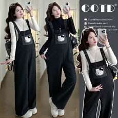 实拍有货 孕妇冬装2025新款加绒加厚背带裤套装